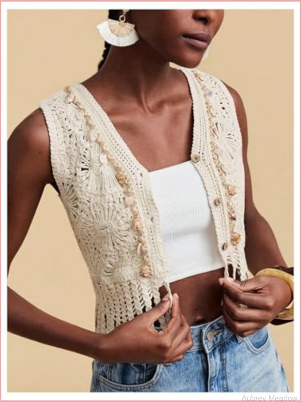 Boho Crochet Tank Crop Top Hollow Out Fringe Summer Vest - Picture 4 of 7